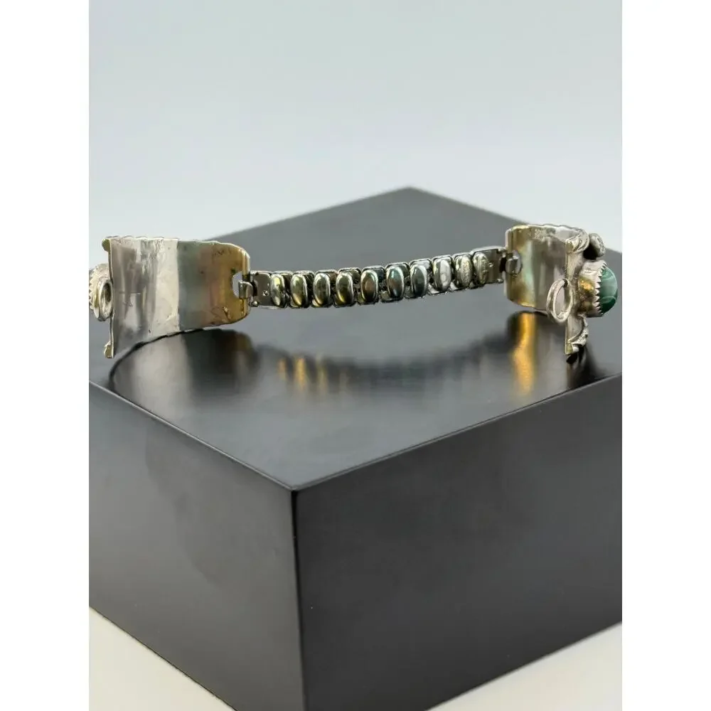 Zuni Malachite Coral Sterling Silver Watch Tip Band